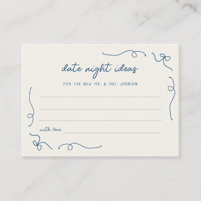 Whimsical French Date Night Ideas Engagement Party Enclosure Card (Front)