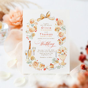 Whimsical French Floral Hand Drawn Fall Wedding Invitation