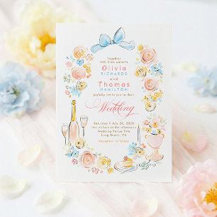 Whimsical French Floral Hand Drawn Wedding Invitation