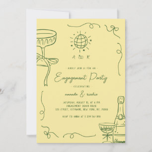 Whimsical French Fun Hand Drawn Engagement Party Invitation