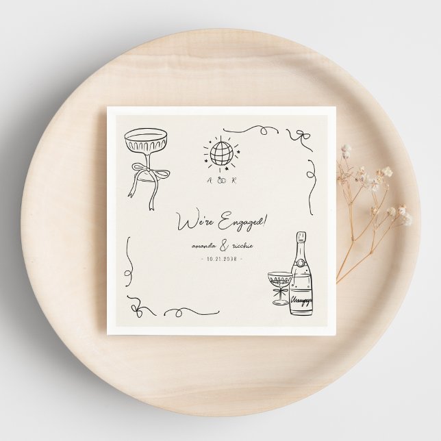 Whimsical French Fun Hand Drawn Engagement Party Napkin (Creator Uploaded)