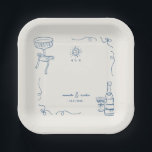 Whimsical French Fun Hand Drawn Engagement Party Paper Plate<br><div class="desc">Celebrate your love with this Whimsical French Fun Hand Drawn Engagement Party Plates! Featuring playful hand-drawn elements like a cocktail, champagne glasses, monogram, swirly scribble frame, disco ball, and handwritten script, this invitation brings a vintage French aesthetic with a modern, trendy twist. Perfect for retro, boho, or French-inspired parties, it’s...</div>