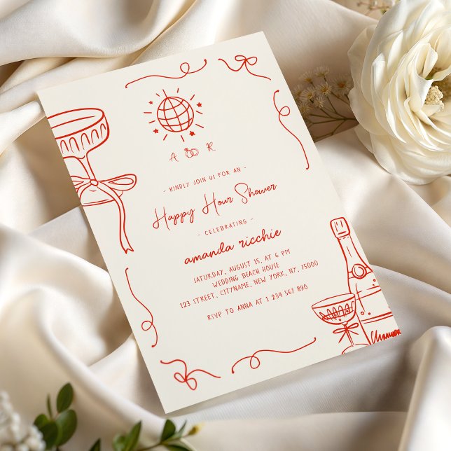 Whimsical French Fun Hand Drawn Happy Hour Shower Invitation (Creator Uploaded)