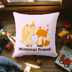 Whimsical Friends Unicorn & Fox Magical Animal Throw Pillow