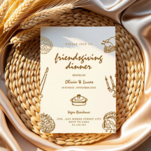 Whimsical friendsgiving doodle Dinner Invitation