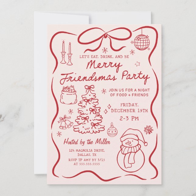 Whimsical Friendsmas Christmas Party Invitation (Devant)