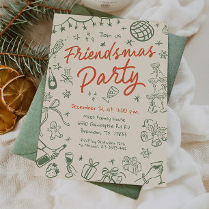 Whimsical Friendsmas Party Invitation, Hand Drawn Invitation