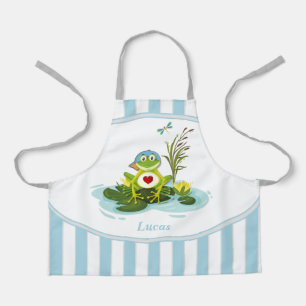 Whimsical Frog   Blue Striped Personalized Kid Apron