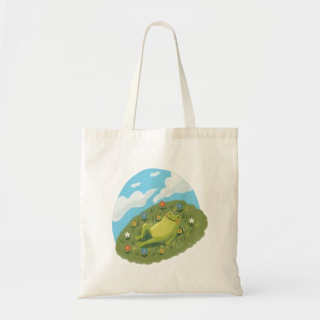 Whimsical Frog Chilling On The Hill Illustration Tote Bag (Front)