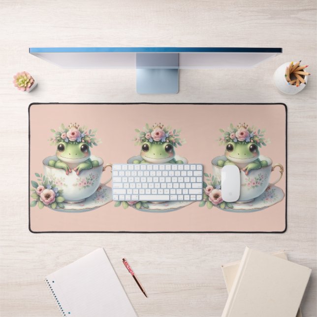 Whimsical Frog in Floral Teacup Desk Mat (Office 1)