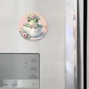 Whimsical Frog in Floral Teacup  Magnet