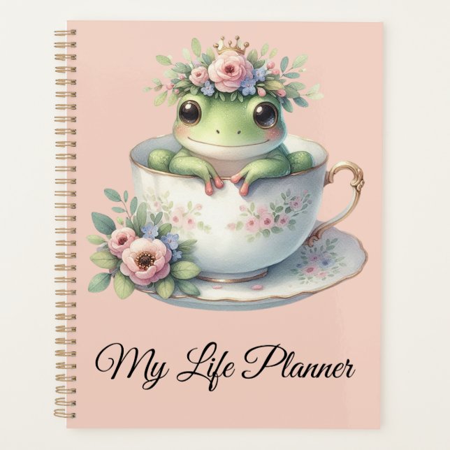 Whimsical Frog in Floral Teacup Planner (Front)