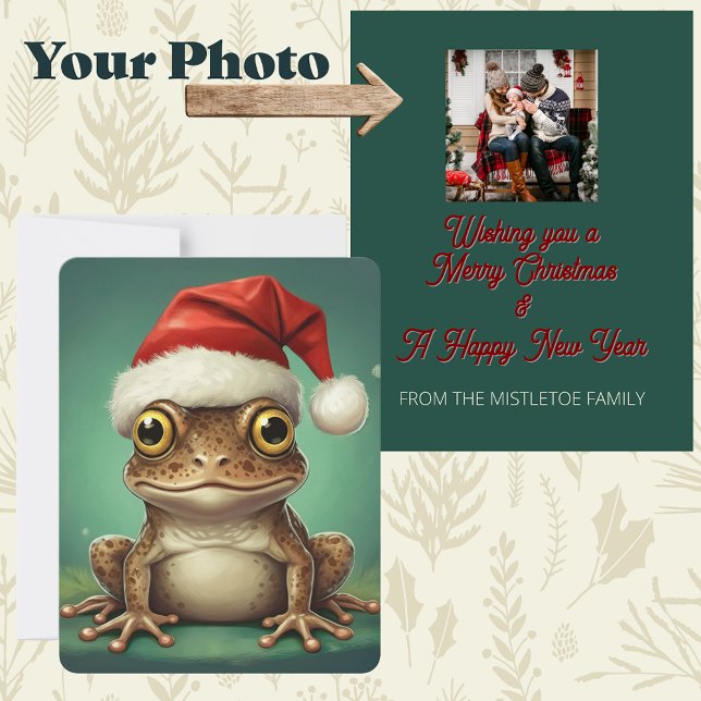 Whimsical Frog in Santa Hat Storybook Christmas Holiday Card (Pond dreamers vigil cottagecore christmas whimsical santa hat frog storybook christmas holiday card)