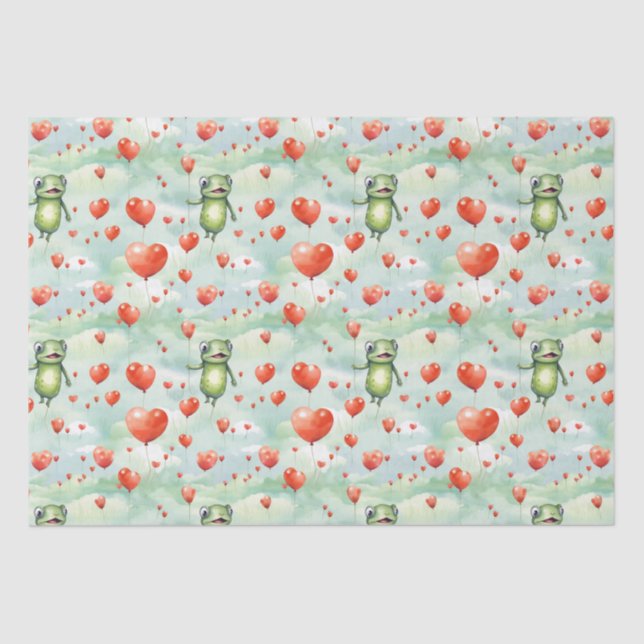 Whimsical Frog lot of heart balloons Tissue Paper (Front)