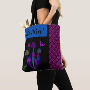Whimsical Frog n' Mushrooms "Chillin'" Tote Bag