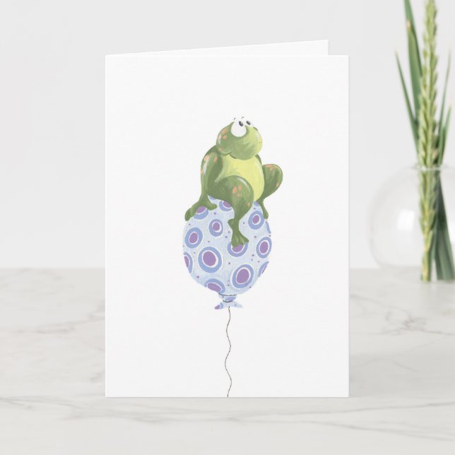 whimsical frog on birthday balloon card (Front)