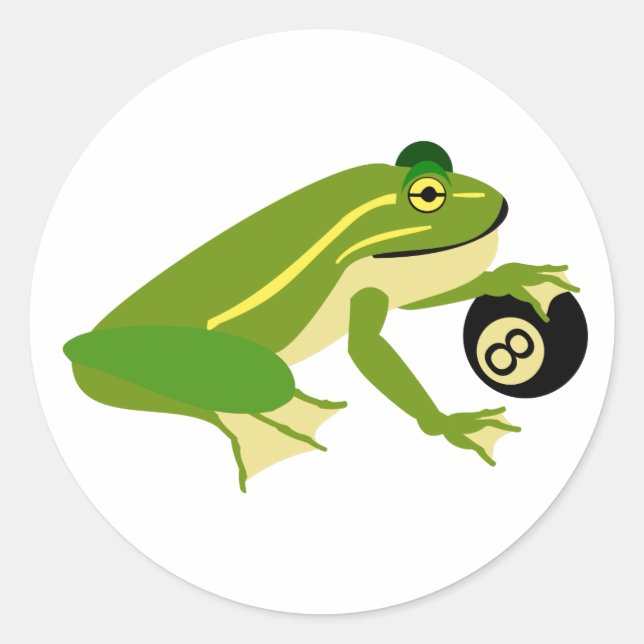 Whimsical Frog Palming an Eight Ball Classic Round Sticker (Front)