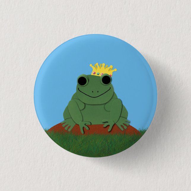Whimsical Frog Prince with Crown 1 Inch Round Button (Front)