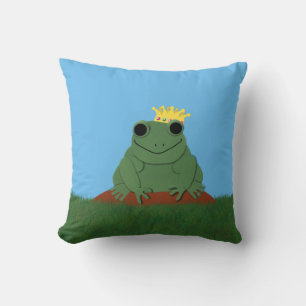 Whimsical Frog Prince with Crown Throw Pillow