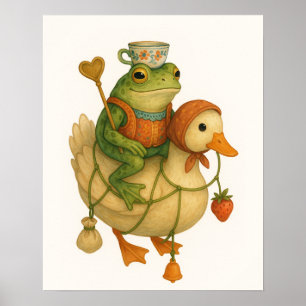 Whimsical Frog Riding a Duck Poster