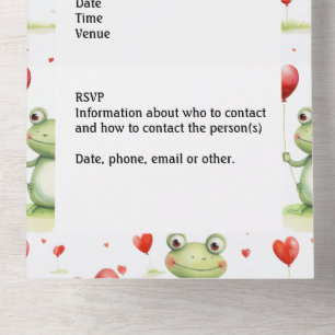 Whimsical Frog with red heart balloons All In One Invitation