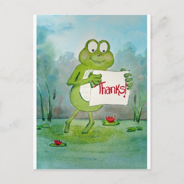 Whimsical Frog with Thanks Thank You Sign Funny Postcard (Front)
