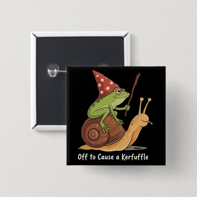 Whimsical Frog Wizard Off to Cause A Kerfuffle  2 Inch Square Button (Front & Back)