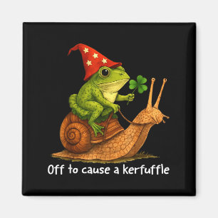 Whimsical frog wizard off to cause a kerfuffle mem magnet