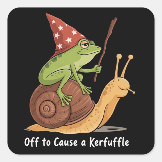 Whimsical Frog Wizard Off to Cause A Kerfuffle  Square Sticker (Front)