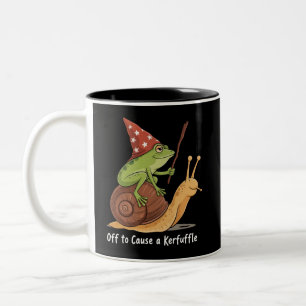 Whimsical Frog Wizard Off to Cause A Kerfuffle  Two-Tone Coffee Mug