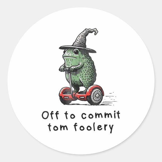 Whimsical Frog Wizard Off To Commit Tom Foolery Fr Classic Round Sticker (Front)