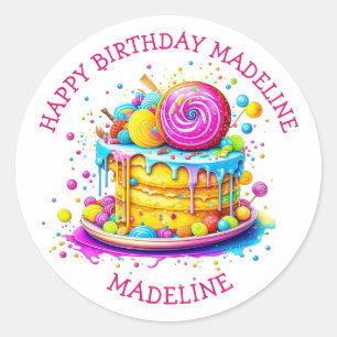 Whimsical Frosted Cake Personalized Birthday Classic Round Sticker