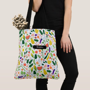 Whimsical Fruits & Veggies Grocery Market Custom  Tote Bag