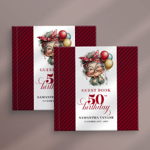 Whimsical fun 50th party lady guest signature book