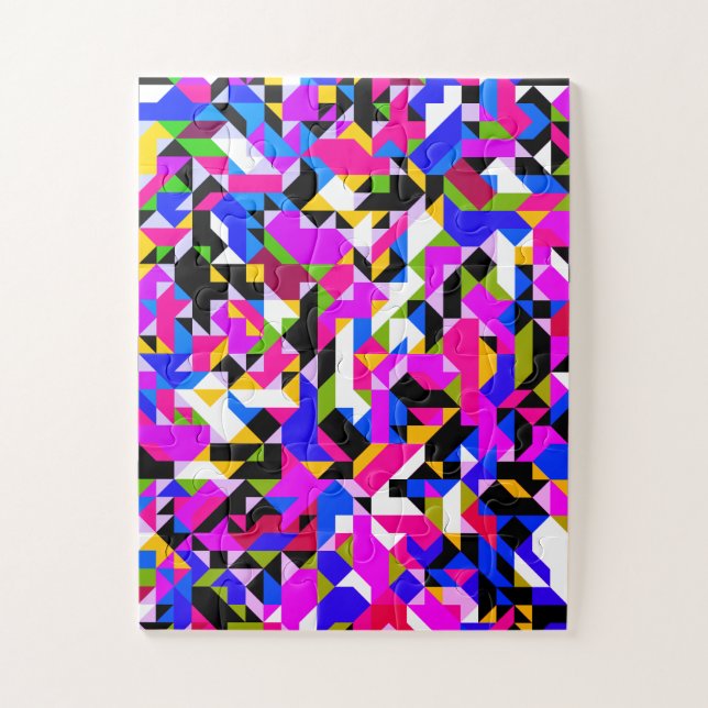 Whimsical fun colourful geometric abstract pattern jigsaw puzzle (Vertical)