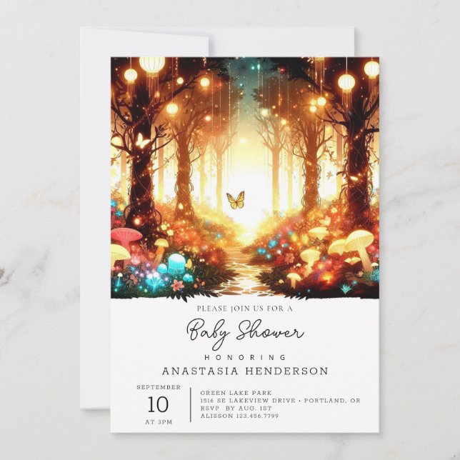 Whimsical Fun Enchanted Forest Baby Shower Invitation (Front)