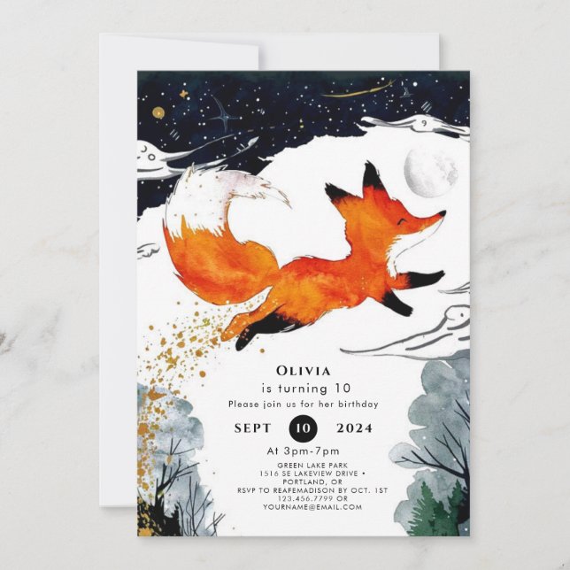  Whimsical Fun Fox Birthday Invitation (Front)