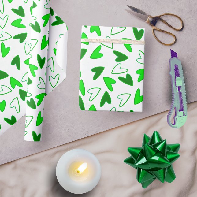 Whimsical Fun Green Hearts Pattern  Wrapping Paper (Whimsical Fun Green Hearts Pattern Wrapping Paper)