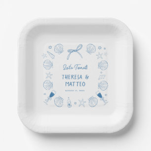 Whimsical Fun Hand Drawn Nautical Coastal Wedding Paper Plate
