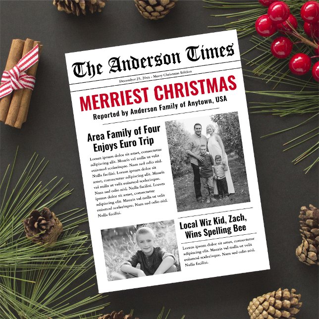 Whimsical Fun Newspaper Multi-Photo Holiday Card (Creator Uploaded)
