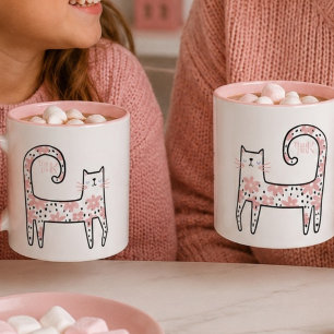Whimsical Fun Pink Floral Cat Think Pink Mug