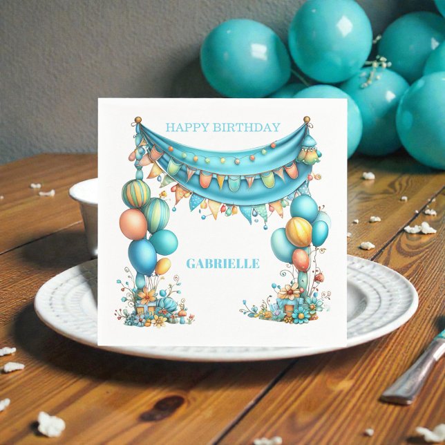 Whimsical Fun Teal Birthday  Napkin (Creator Uploaded)
