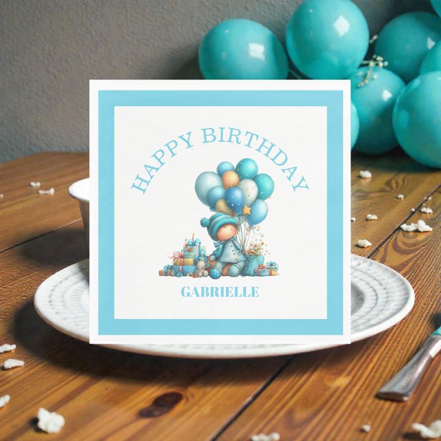 Whimsical Fun Teal Birthday  Napkin (Creator Uploaded)