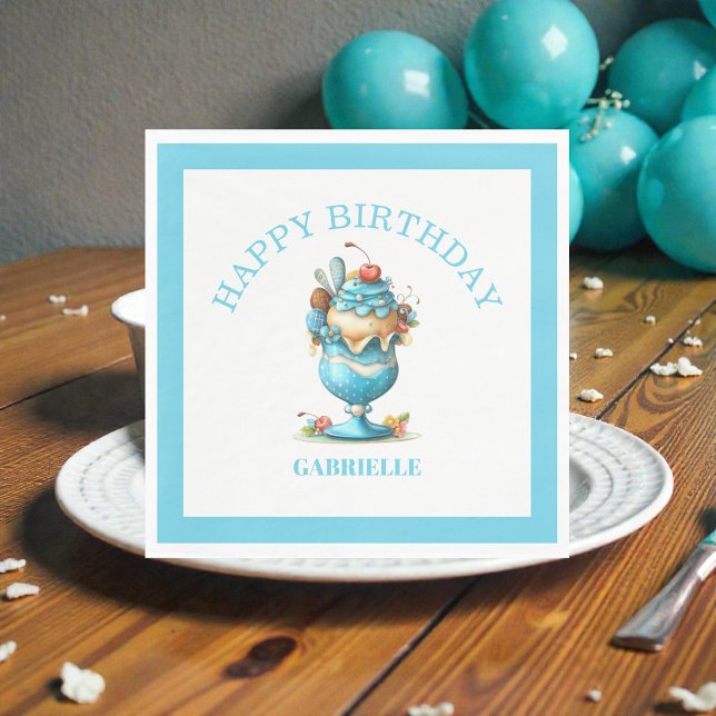Whimsical Fun Teal Birthday  Napkin (Creator Uploaded)