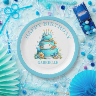 Whimsical Fun Teal Birthday Paper Plate