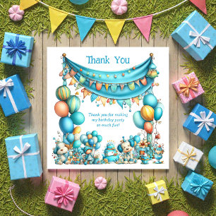 Whimsical Fun Teal Birthday Thank You Card