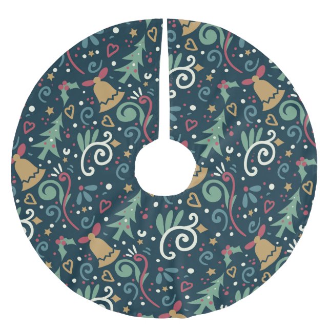 Whimsical Fun Winter Christmas Holiday Graphics Brushed Polyester Tree Skirt (Front)