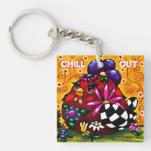 Whimsical Funky Chunky Floral Chicken Colourful Keychain