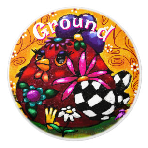 Whimsical Funky Chunky Floral Chicken Personalized Ceramic Knob
