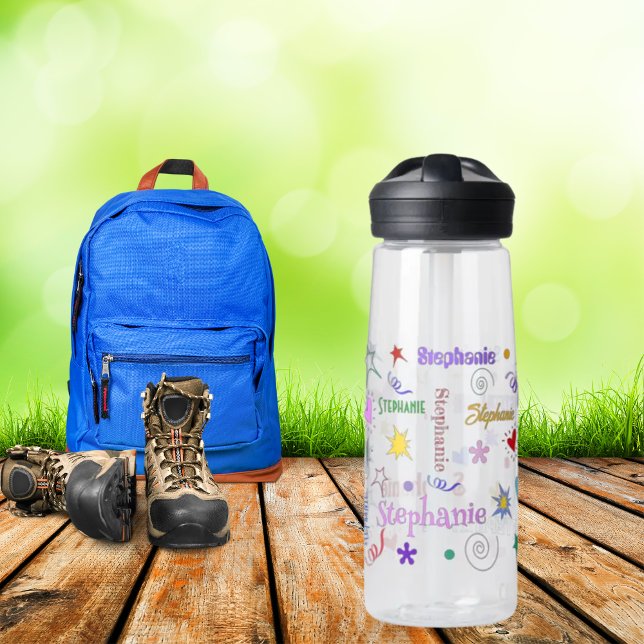 Whimsical Funky Colourful Shapes Personalized Name Water Bottle (Creator Uploaded)